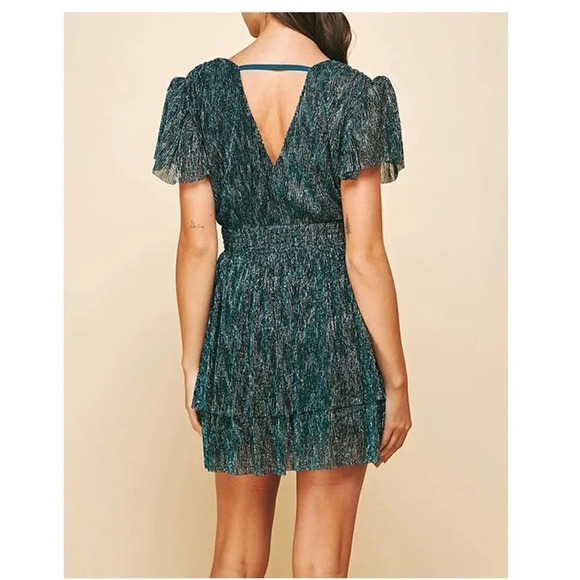 PINCH Green Metallic Tiered Mini Dress Size M - Picture 4 of 7